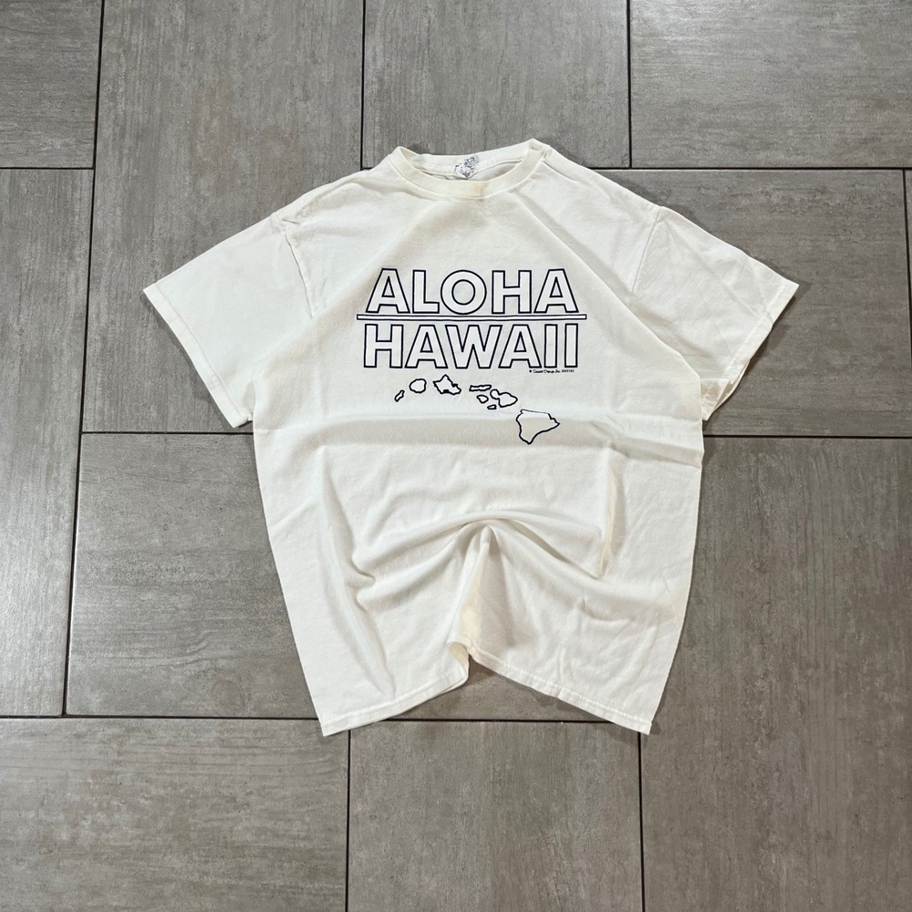 Aloha Hawaii Graphic T-Shirt White Cotton Short Sleeve Tee Size 19x25.5